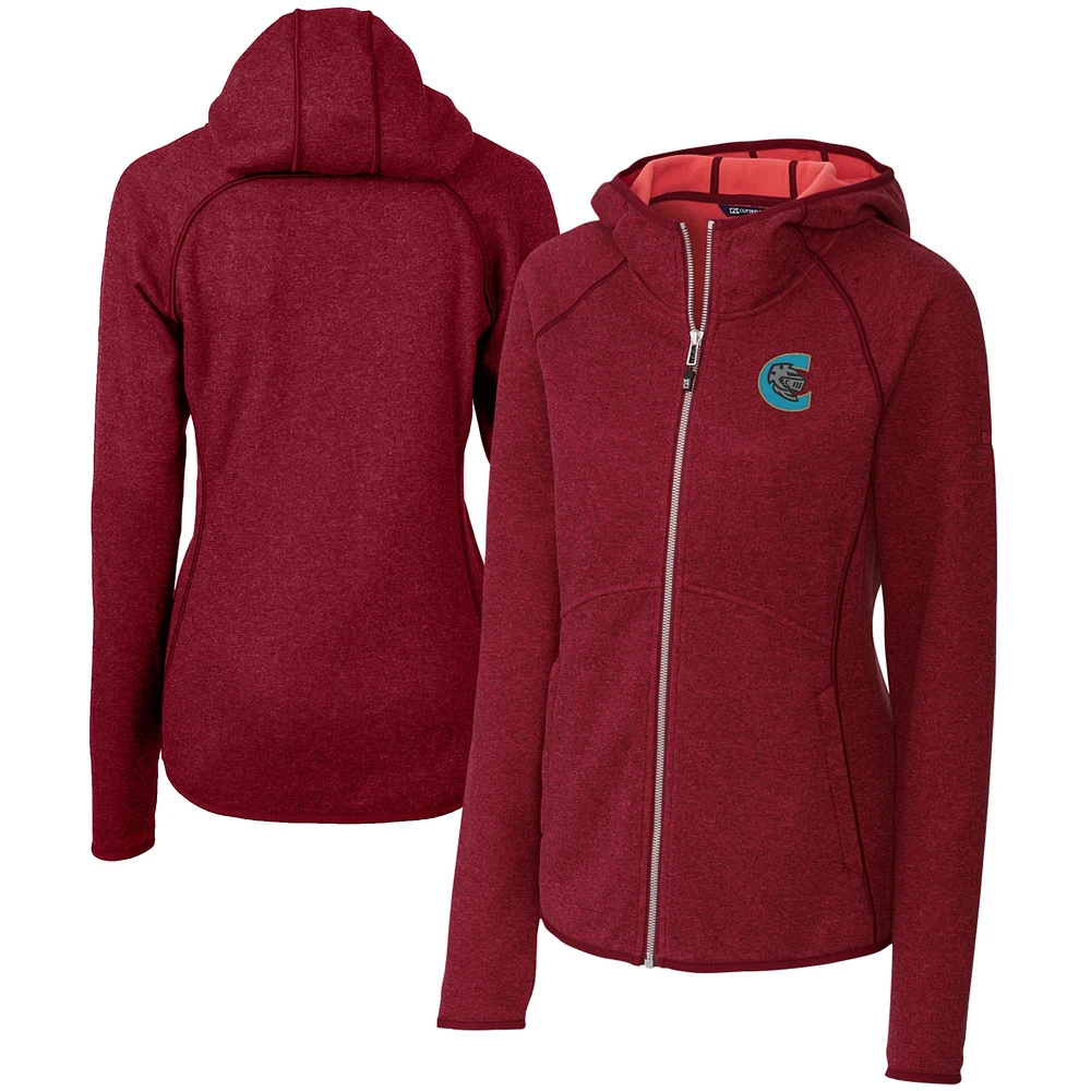 Women's Cutter & Buck Heather Charlotte Knights Mainsail Sweater Knit Raglan Full-Zip Hoodie