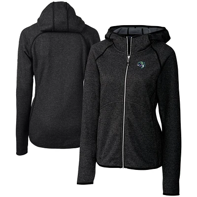 Women's Cutter & Buck Heather Charcoal Gwinnett Stripers Mainsail Sweater Knit Raglan Full-Zip Hoodie