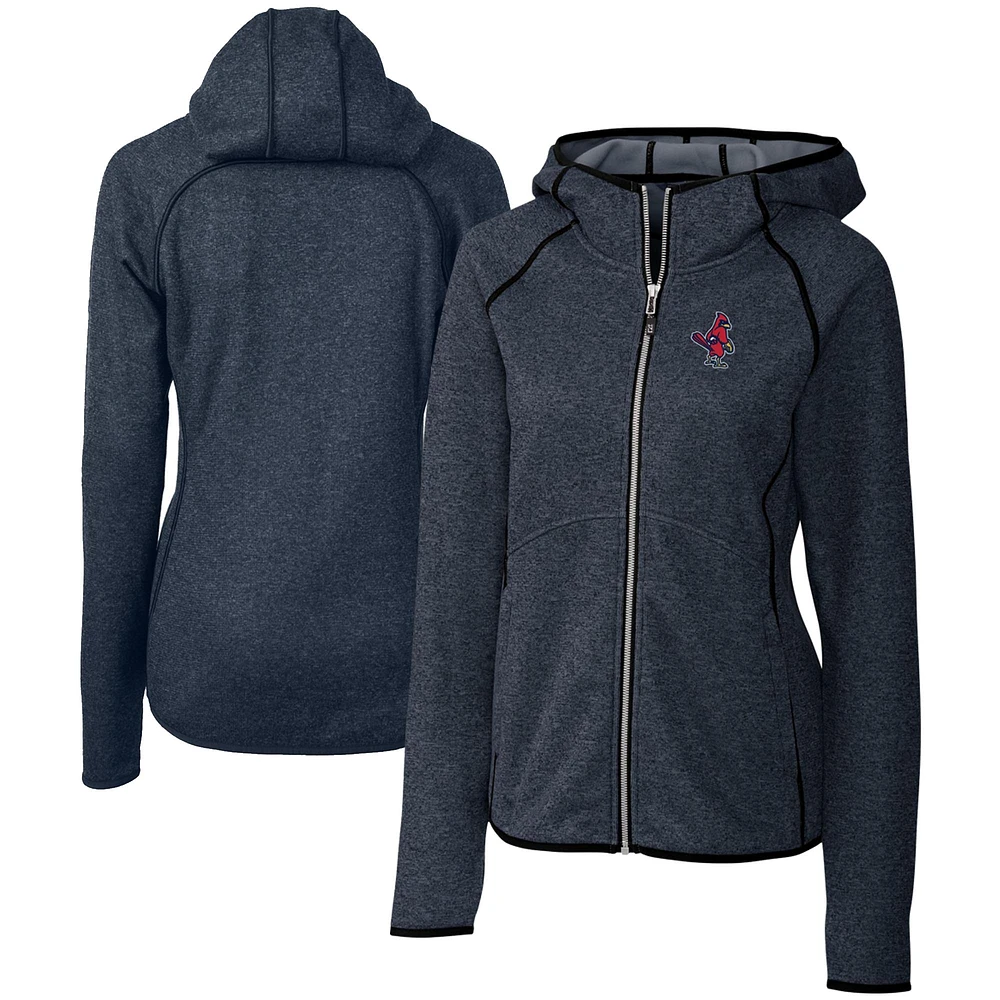 Women's Cutter & Buck Heather Navy Memphis Redbirds Mainsail Sweater Knit Raglan Full-Zip Hoodie