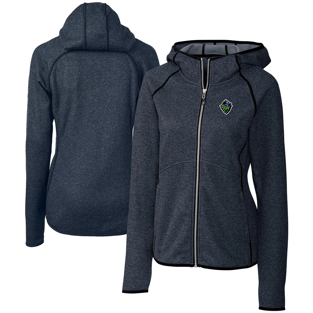 Women's Cutter & Buck Heather Navy Hillsboro Hops Mainsail Sweater Knit Raglan Full-Zip Hoodie