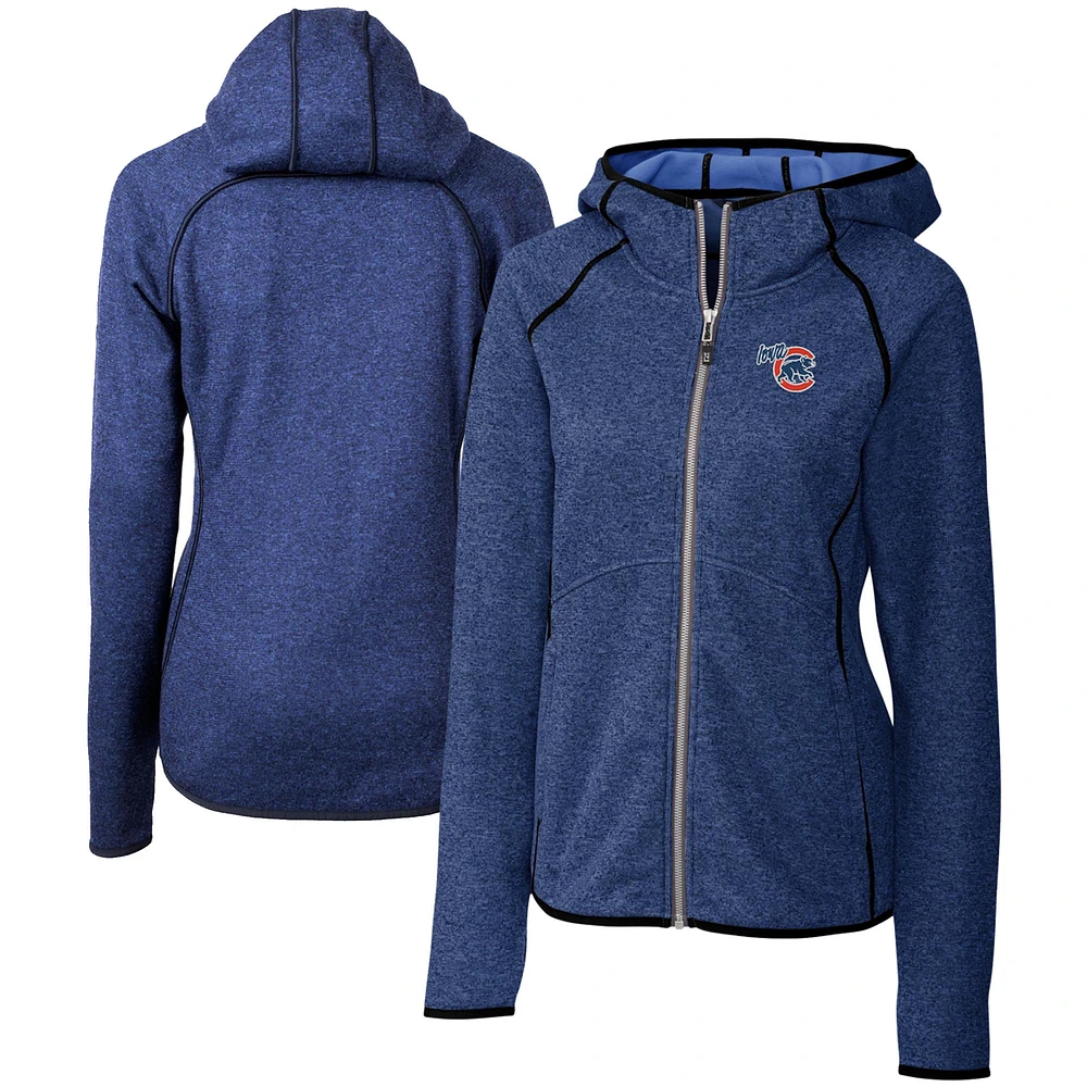 Women's Cutter & Buck Heather Iowa Cubs Mainsail Sweater Knit Raglan Full-Zip Hoodie