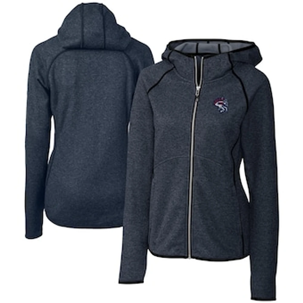 Women's Cutter & Buck Heather Navy Binghamton Rumble Ponies Mainsail Sweater Knit Raglan Full-Zip Hoodie