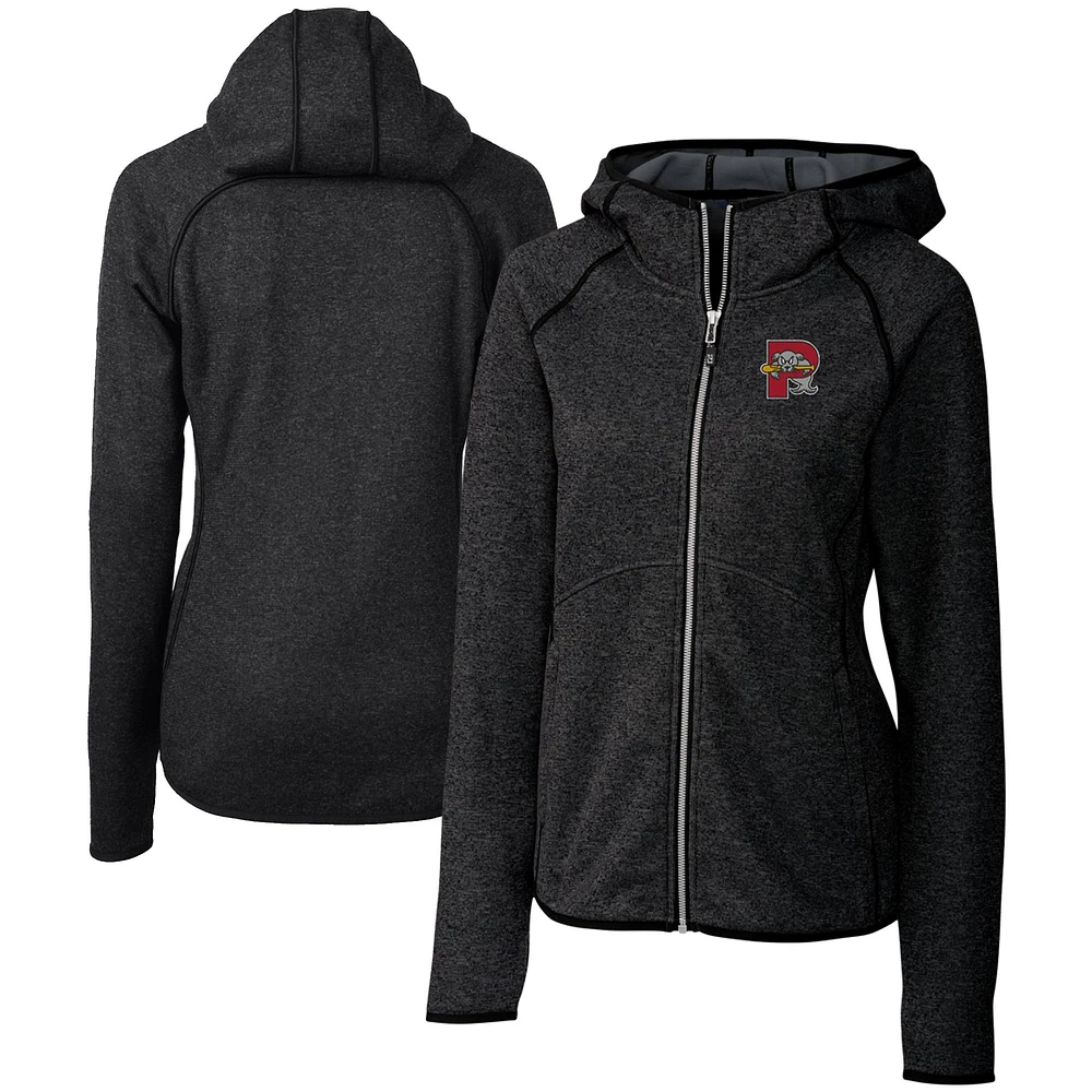 Women's Cutter & Buck Heather Charcoal Portland Sea Dogs Mainsail Sweater Knit Raglan Full-Zip Hoodie