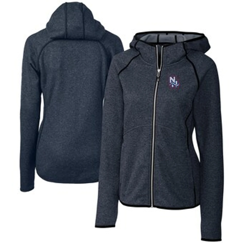 Women's Cutter & Buck Heather Navy New Hampshire Fisher Cats Mainsail Sweater Knit Raglan Full-Zip Hoodie
