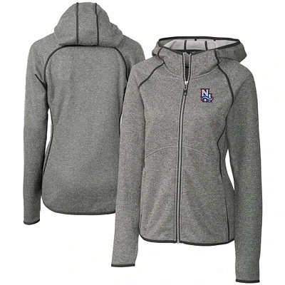 Women's Cutter & Buck Heather Gray New Hampshire Fisher Cats Mainsail Sweater Knit Raglan Full-Zip Hoodie