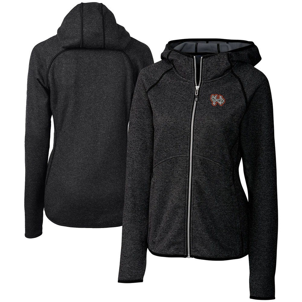 Women's Cutter & Buck Heather Charcoal Norfolk Tides Mainsail Sweater Knit Raglan Full-Zip Hoodie