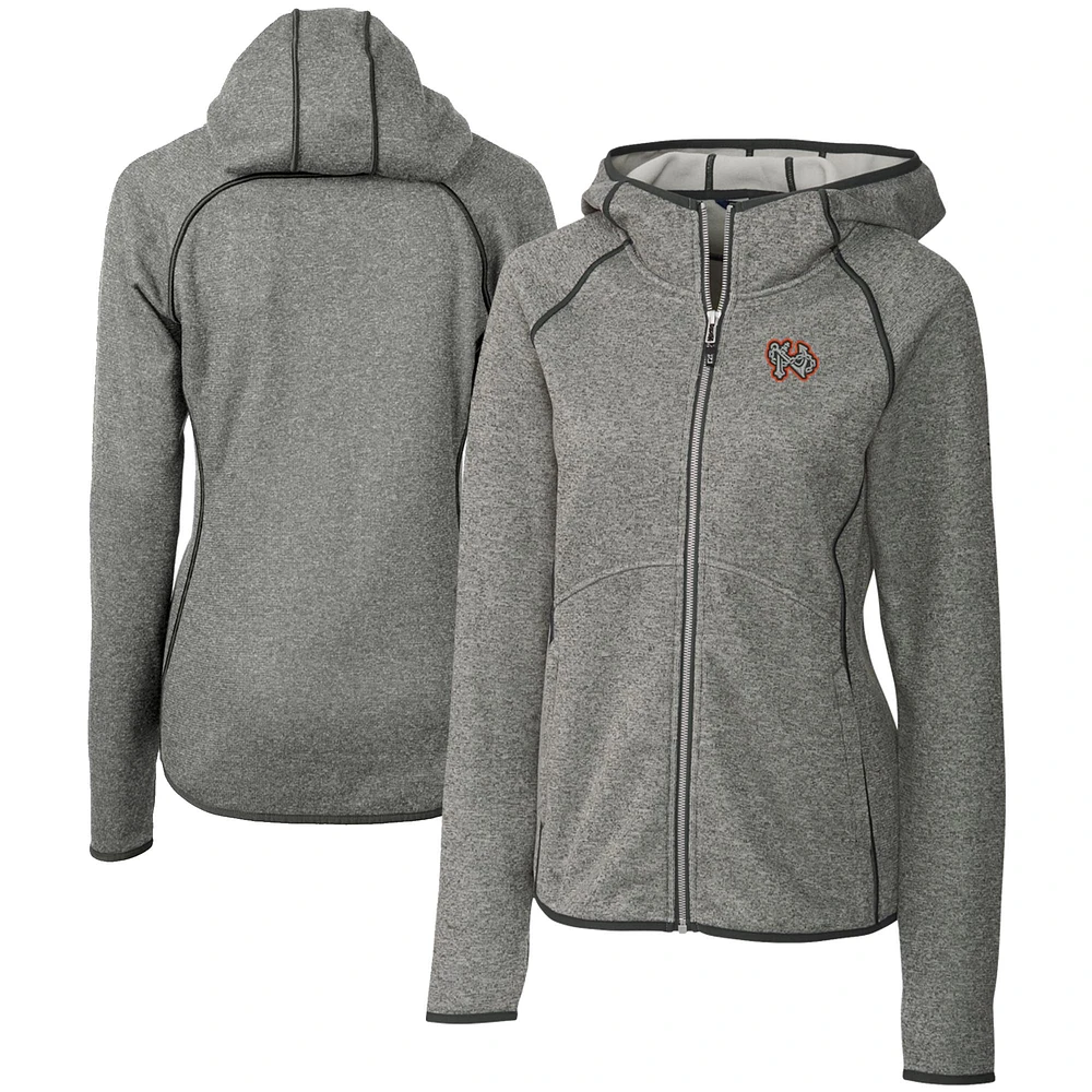 Women's Cutter & Buck Heather Gray Norfolk Tides Mainsail Sweater Knit Raglan Full-Zip Hoodie