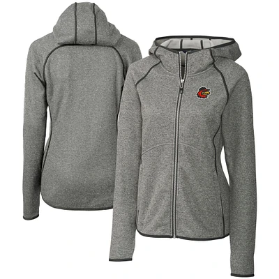 Women's Cutter & Buck Heather Gray Rochester Red Wings Mainsail Sweater Knit Raglan Full-Zip Hoodie