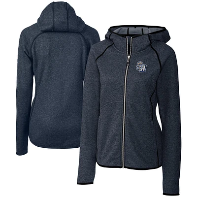 Women's Cutter & Buck Heather Navy San Antonio Missions Mainsail Sweater Knit Raglan Full-Zip Hoodie