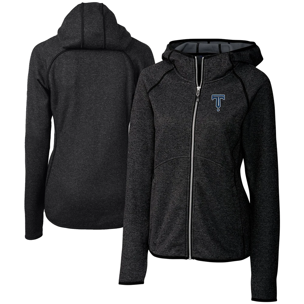 Women's Cutter & Buck Heather Charcoal Tulsa Drillers Mainsail Sweater Knit Raglan Full-Zip Hoodie