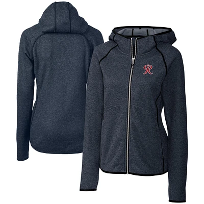 Women's Cutter & Buck Heather Navy Tacoma Rainiers Mainsail Sweater Knit Raglan Full-Zip Hoodie