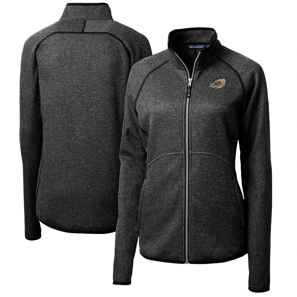 Women's Cutter & Buck Heather Charcoal Akron RubberDucks Mainsail Sweater-Knit Full-Zip Jacket
