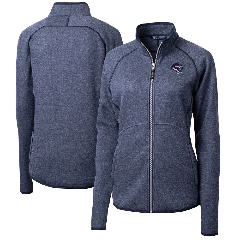 Women's Cutter & Buck Heather Navy Binghamton Rumble Ponies Mainsail Sweater-Knit Full-Zip Jacket