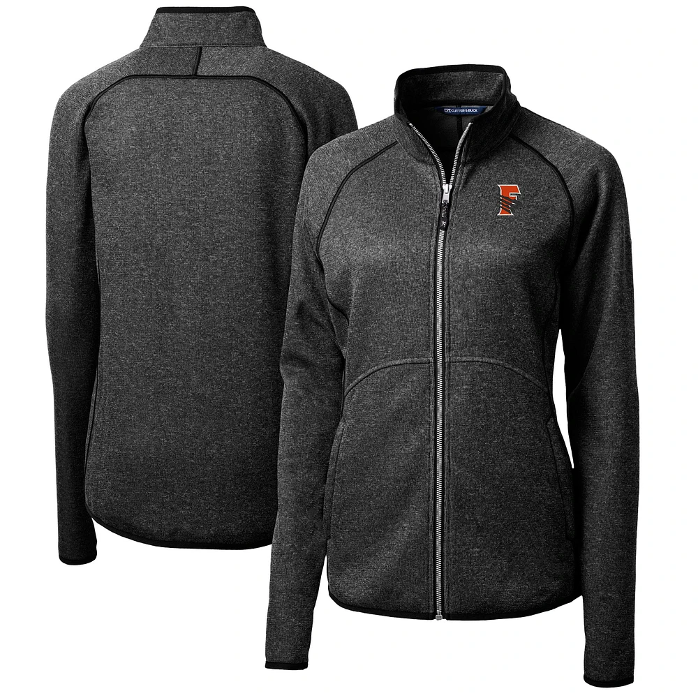 Women's Cutter & Buck Heather Charcoal Fresno Grizzlies Mainsail Sweater-Knit Full-Zip Jacket