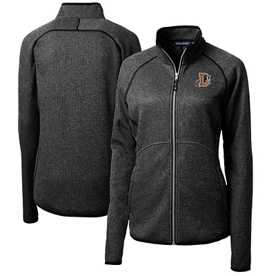 Women's Cutter & Buck Heather Charcoal Durham Bulls Mainsail Sweater-Knit Full-Zip Jacket