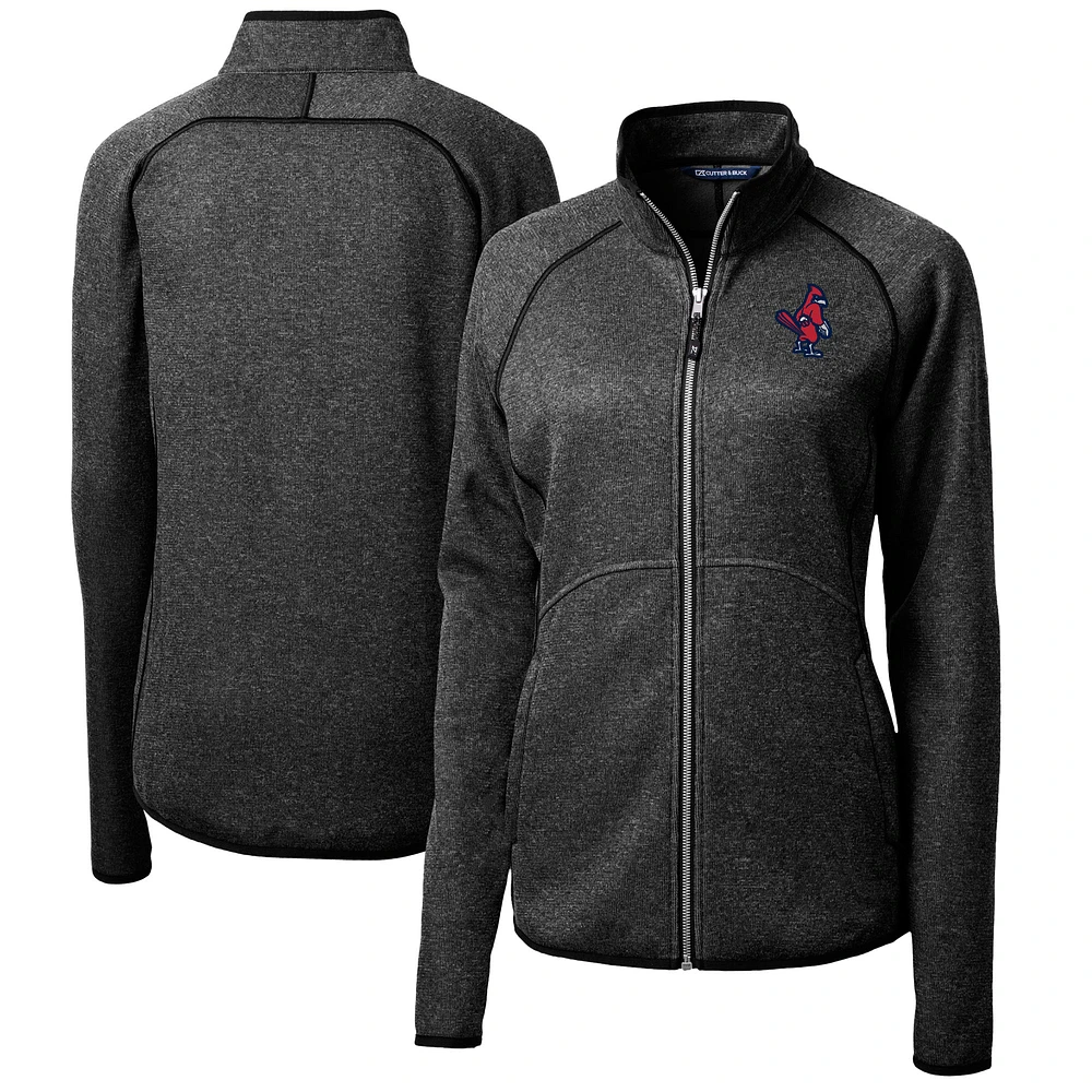 Women's Cutter & Buck Heather Charcoal Memphis Redbirds Mainsail Sweater-Knit Full-Zip Jacket