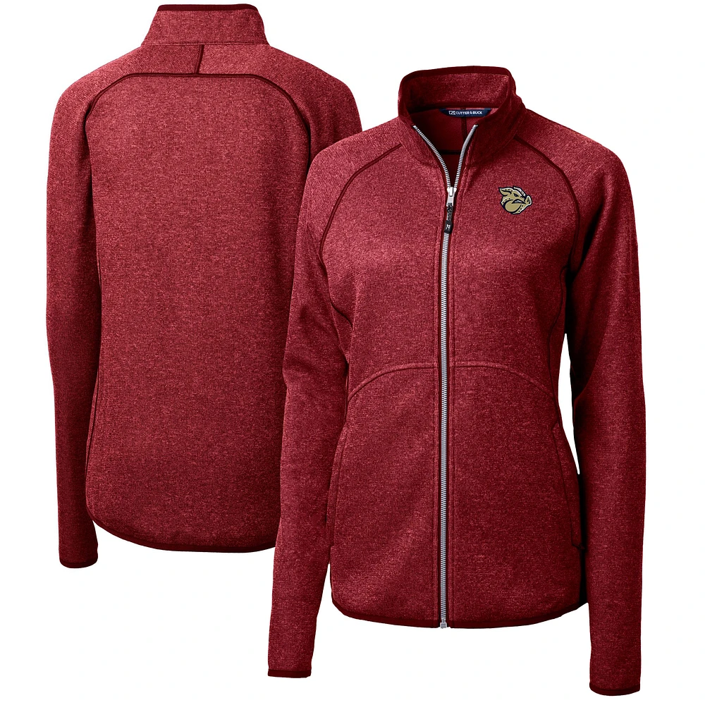Women's Cutter & Buck Heather Lehigh Valley IronPigs Mainsail Sweater-Knit Full-Zip Jacket
