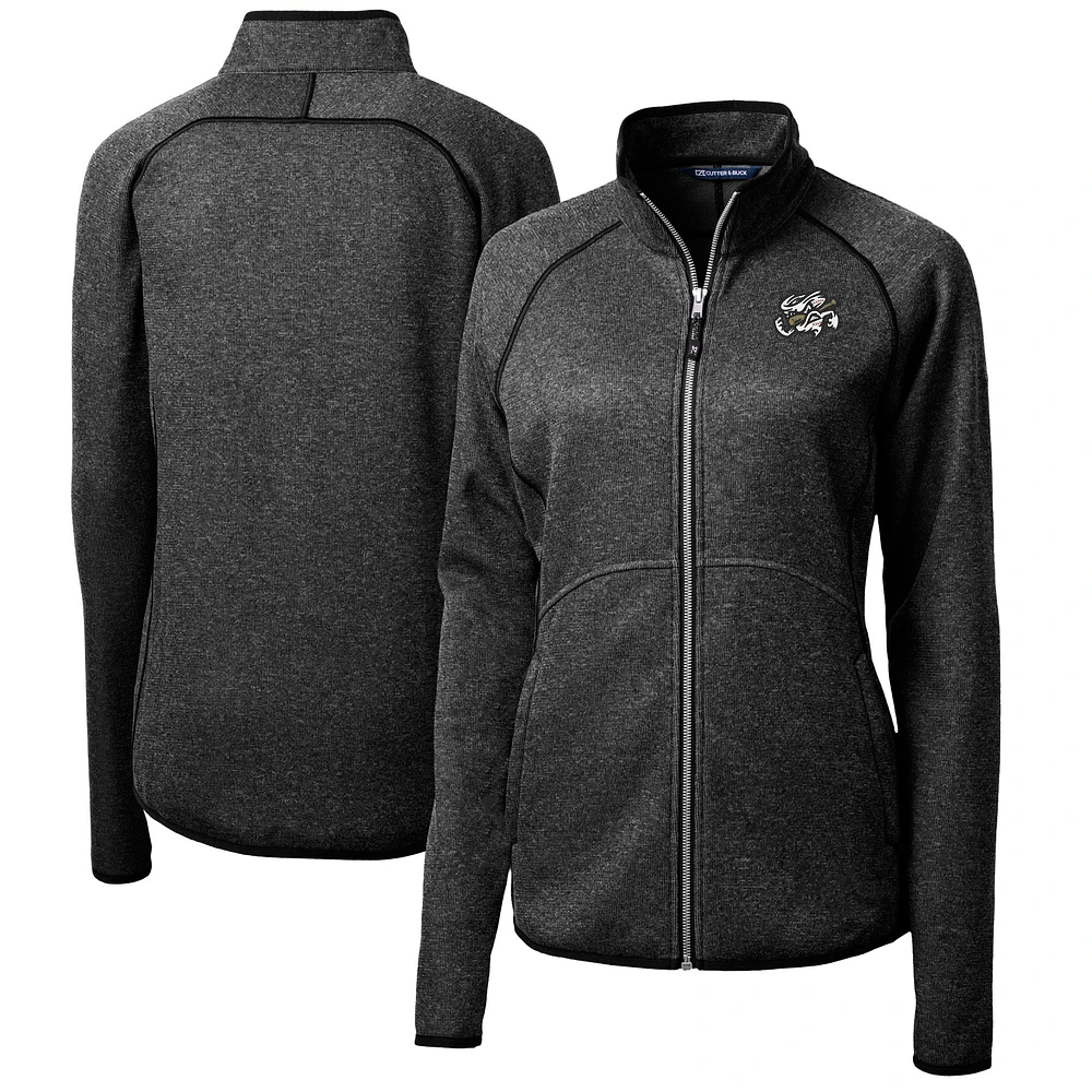 Women's Cutter & Buck Heather Charcoal Omaha Storm Chasers Mainsail Sweater-Knit Full-Zip Jacket