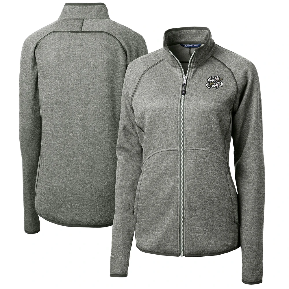 Women's Cutter & Buck Heather Gray Omaha Storm Chasers Mainsail Sweater-Knit Full-Zip Jacket