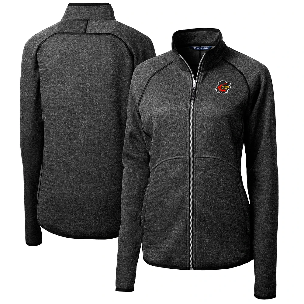 Women's Cutter & Buck Heather Charcoal Rochester Red Wings Mainsail Sweater-Knit Full-Zip Jacket