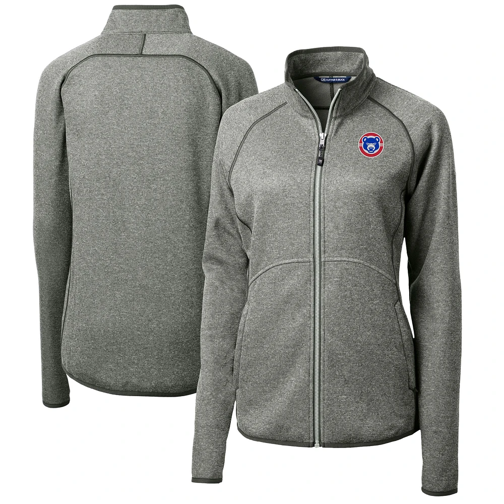 Women's Cutter & Buck Heather Gray South Bend Cubs Mainsail Sweater-Knit Full-Zip Jacket