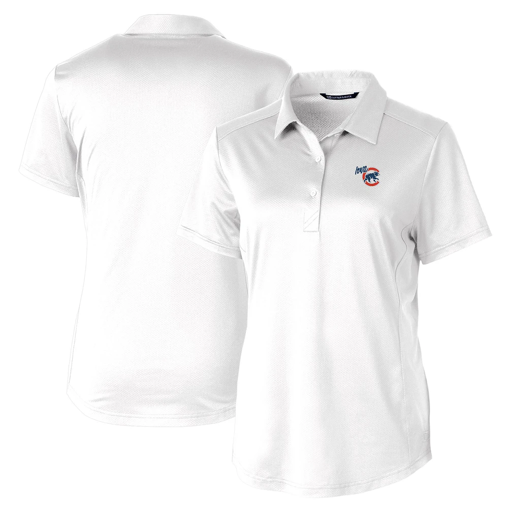 Women's Cutter & Buck White Iowa Cubs Prospect Textured Stretch Polo