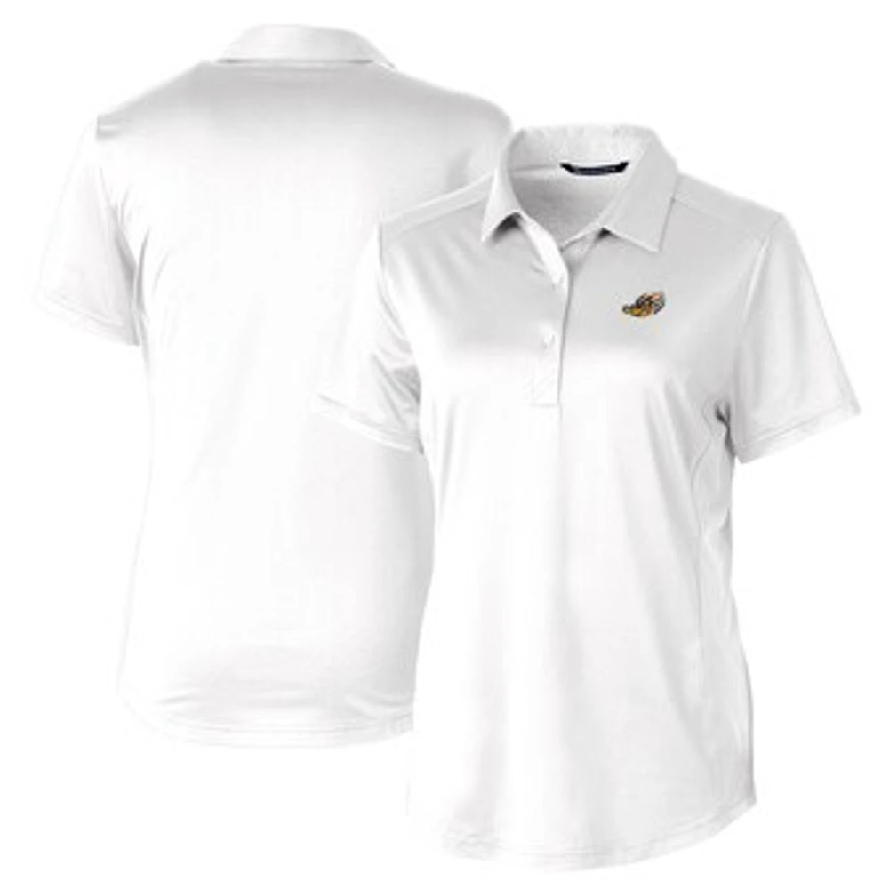Women's Cutter & Buck White Akron RubberDucks Prospect Textured Stretch Polo
