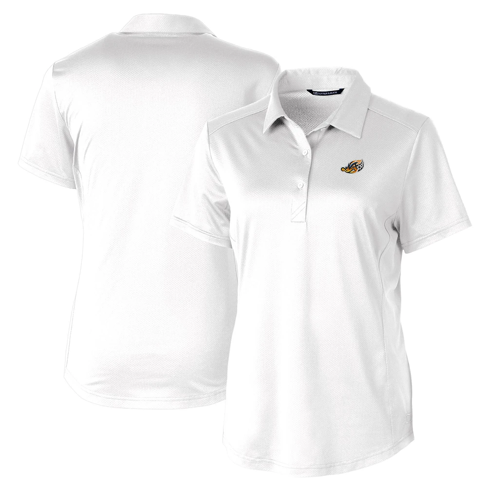 Women's Cutter & Buck White Akron RubberDucks Prospect Textured Stretch Polo
