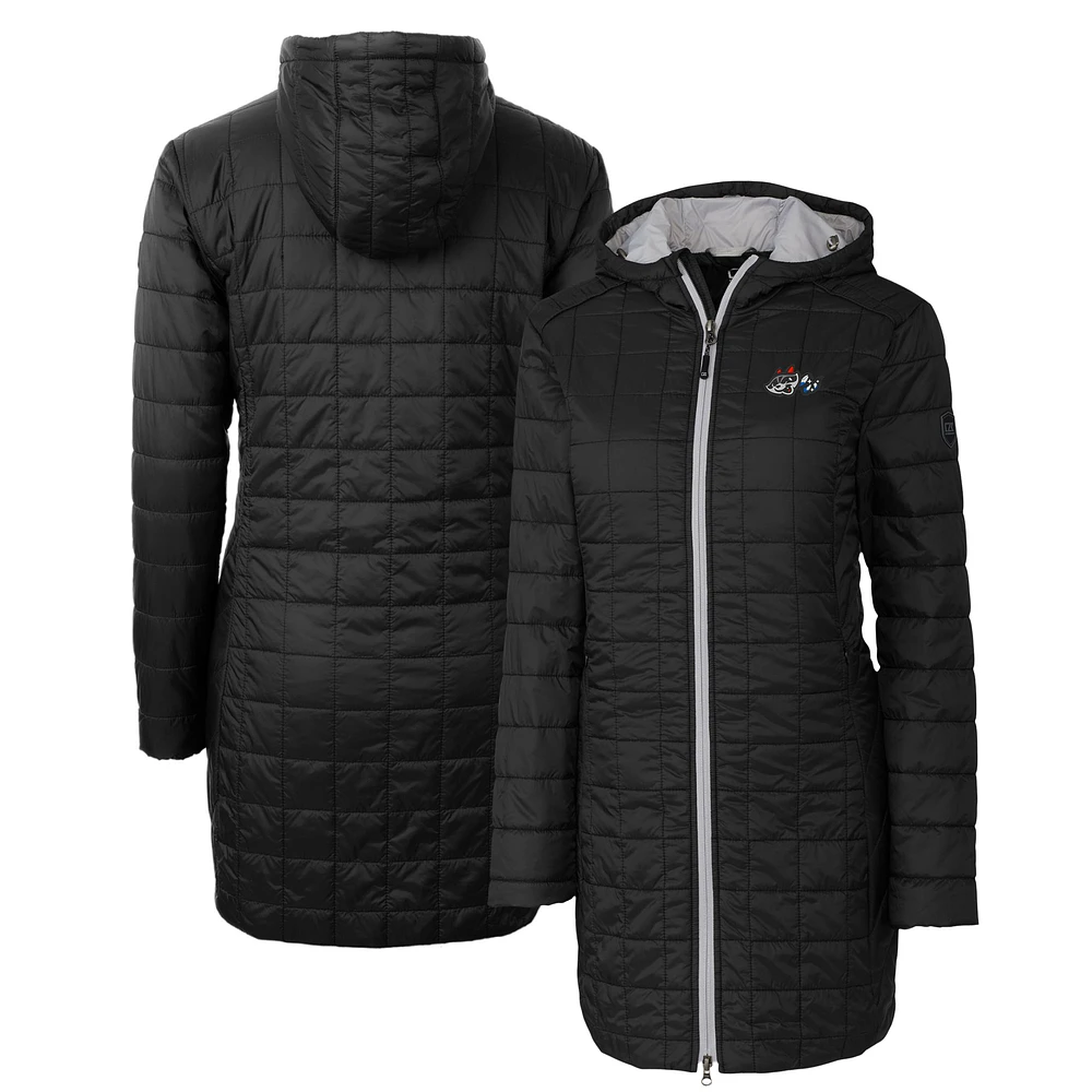 Women's Cutter & Buck Black Rocket City Trash Pandas Rainier Primaloft Eco Insulated Hooded Long Coat