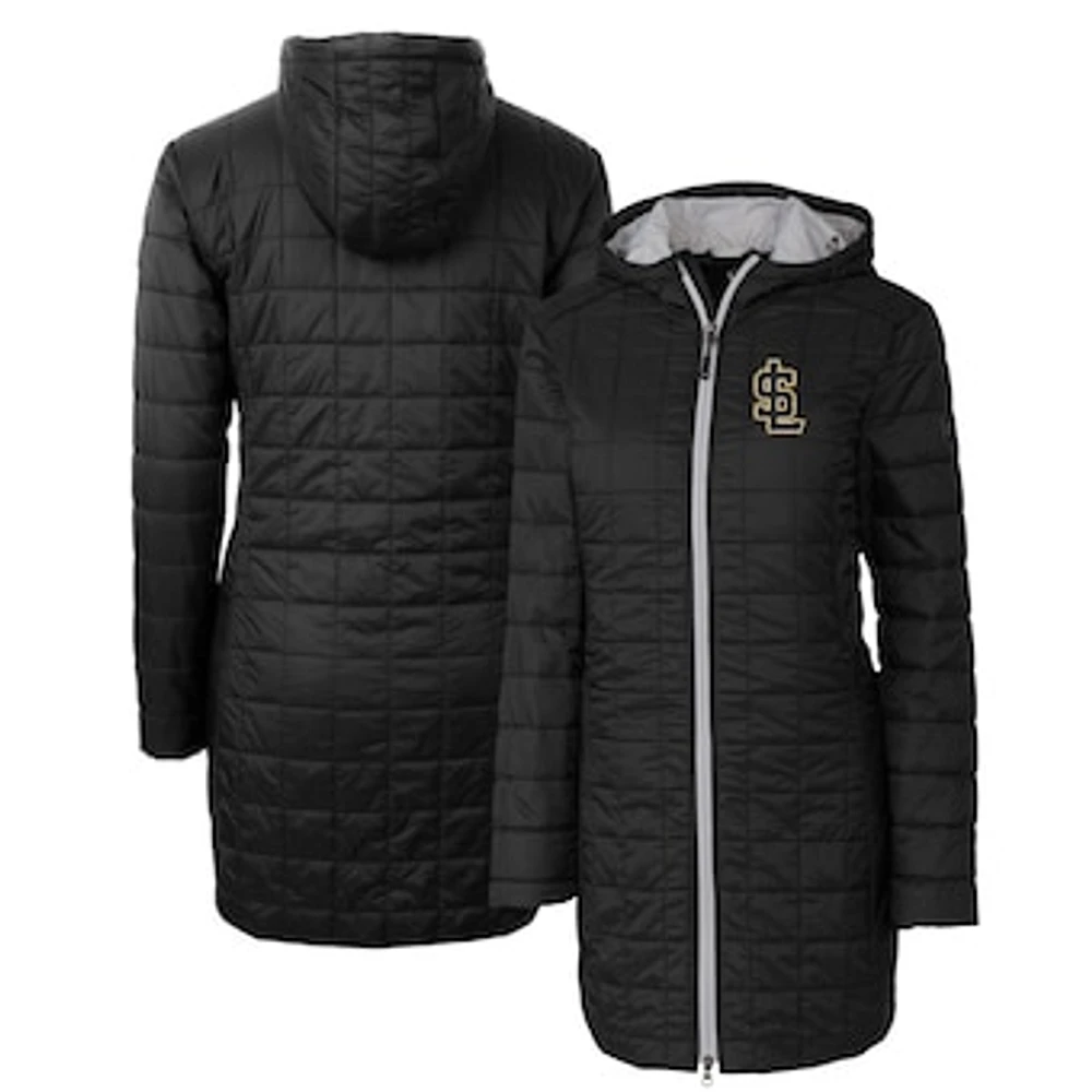 Women's Cutter & Buck Black Salt Lake Bees Rainier Primaloft Eco Insulated Hooded Long Coat