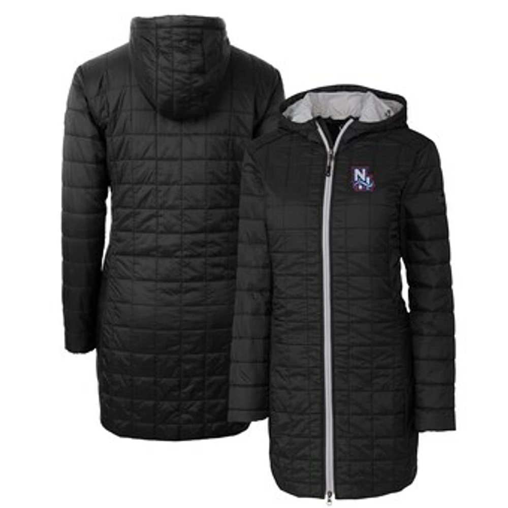 Women's Cutter & Buck Black New Hampshire Fisher Cats Rainier Primaloft Eco Insulated Hooded Long Coat