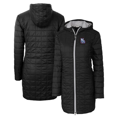 Women's Cutter & Buck Black New Hampshire Fisher Cats Rainier Primaloft Eco Insulated Hooded Long Coat