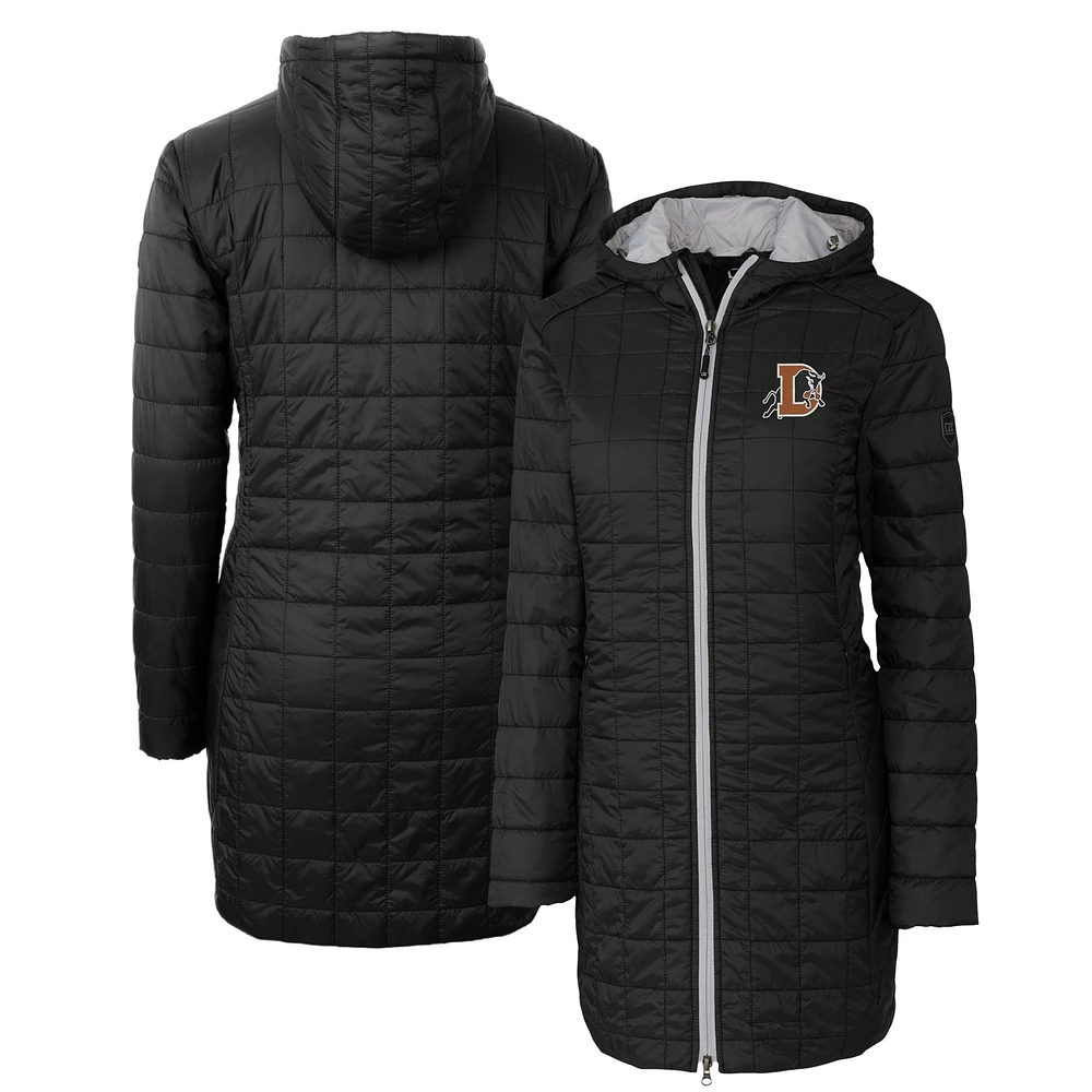 Women's Cutter & Buck Black Durham Bulls Rainier Primaloft Eco Insulated Hooded Long Coat