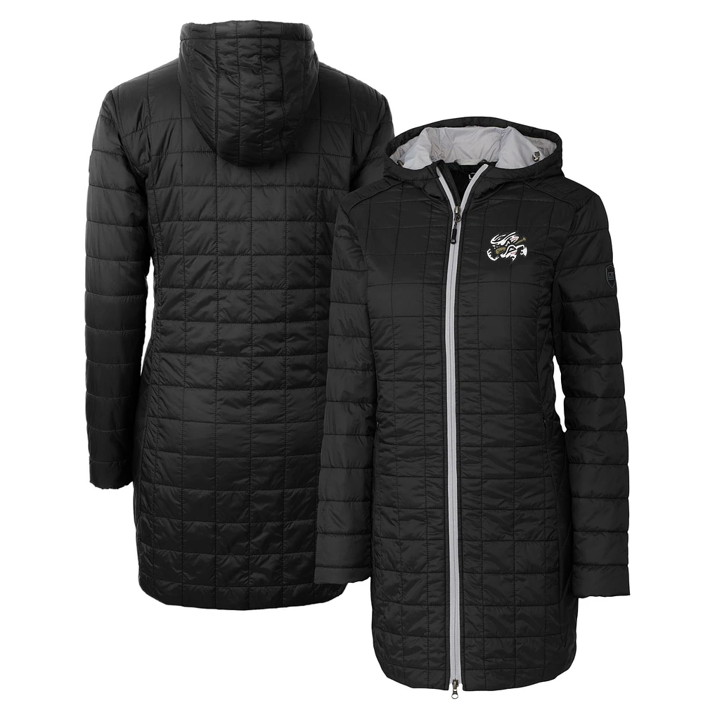 Women's Cutter & Buck Black Omaha Storm Chasers Rainier Primaloft Eco Insulated Hooded Long Coat