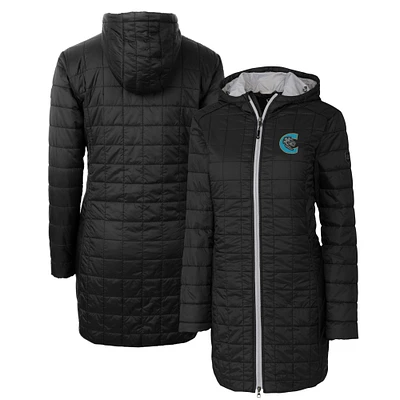 Women's Cutter & Buck Black Charlotte Knights Rainier Primaloft Eco Insulated Hooded Long Coat