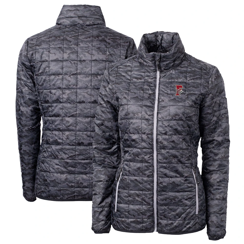 Women's Cutter & Buck Black Fresno Grizzlies Rainier PrimaLoft Eco Insulated Camo Full-Zip Puffer Jacket