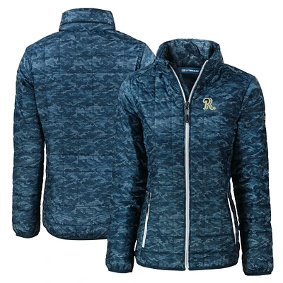 Women's Cutter & Buck Navy Frisco RoughRiders Rainier PrimaLoft Eco Insulated Camo Full-Zip Puffer Jacket