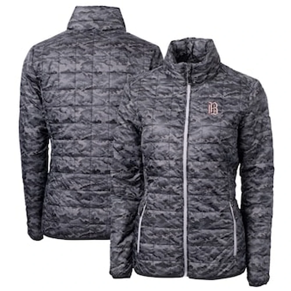 Women's Cutter & Buck Black Birmingham Barons Rainier PrimaLoft Eco Insulated Camo Full-Zip Puffer Jacket