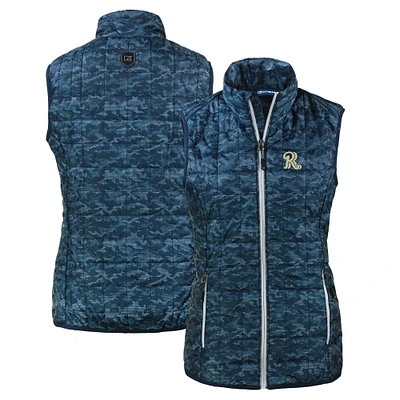 Women's Cutter & Buck Navy Frisco RoughRiders Rainier PrimaLoft Eco Insulated Printed Full-Zip Puffer Vest