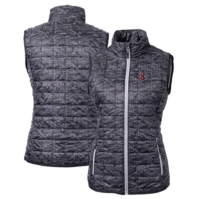 Women's Cutter & Buck Black Indianapolis Indians Rainier PrimaLoft Eco Insulated Printed Full-Zip Puffer Vest