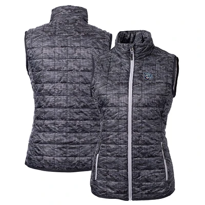 Women's Cutter & Buck Black Lehigh Valley IronPigs Rainier PrimaLoft Eco Insulated Printed Full-Zip Puffer Vest