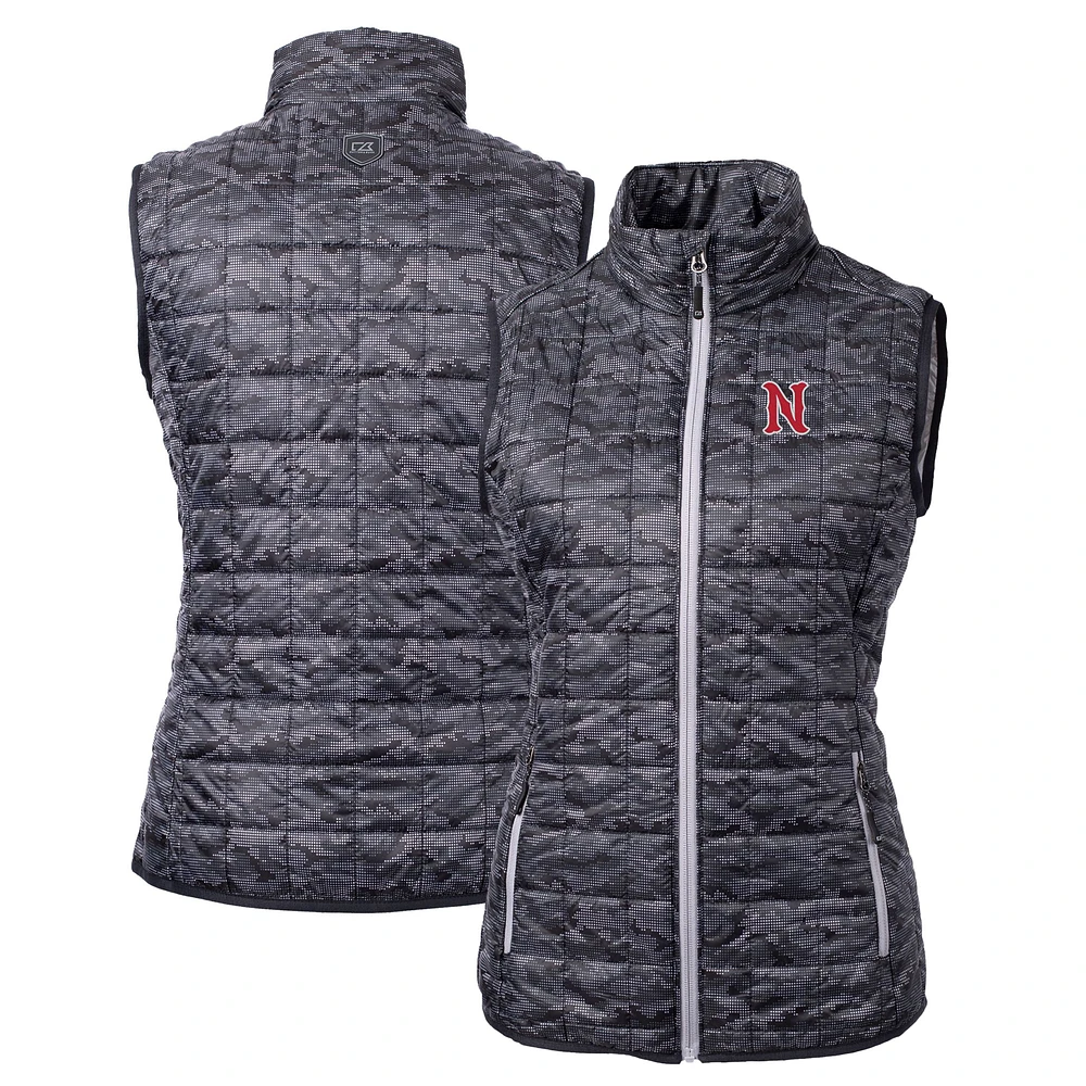 Women's Cutter & Buck Black Nashville Sounds Rainier PrimaLoft Eco Insulated Printed Full-Zip Puffer Vest