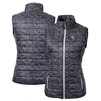 Women's Cutter & Buck Black New Hampshire Fisher Cats Rainier PrimaLoft Eco Insulated Printed Full-Zip Puffer Vest