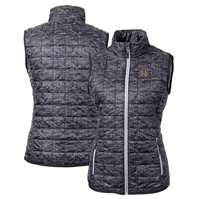 Women's Cutter & Buck Black Norfolk Tides Rainier PrimaLoft Eco Insulated Printed Full-Zip Puffer Vest