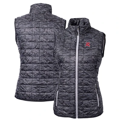 Women's Cutter & Buck Black Richmond Flying Squirrels Rainier PrimaLoft Eco Insulated Printed Full-Zip Puffer Vest