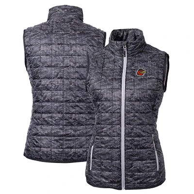 Women's Cutter & Buck Black Rochester Red Wings Rainier PrimaLoft Eco Insulated Printed Full-Zip Puffer Vest