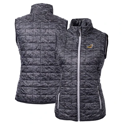 Women's Cutter & Buck Black Akron RubberDucks Rainier PrimaLoft Eco Insulated Printed Full-Zip Puffer Vest