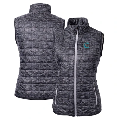 Women's Cutter & Buck Black Charlotte Knights Rainier PrimaLoft Eco Insulated Printed Full-Zip Puffer Vest