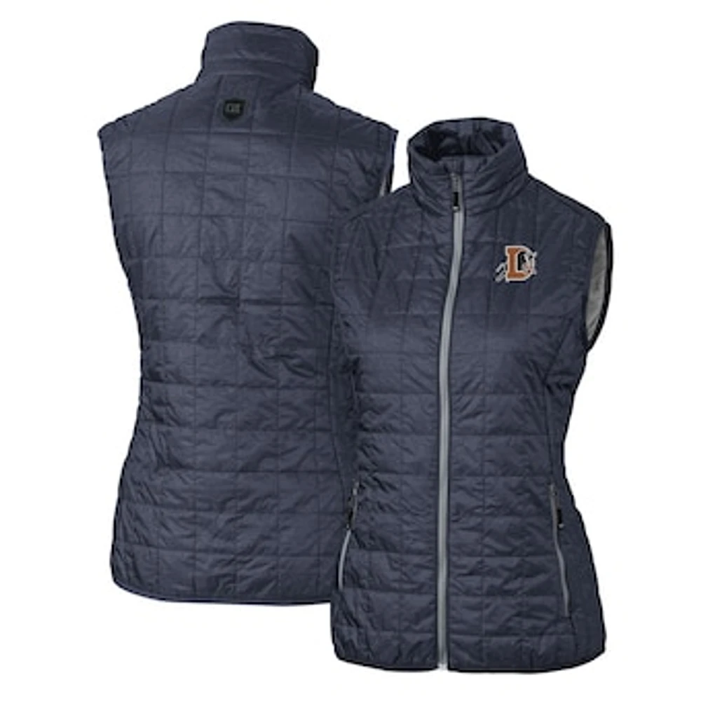 Women's Cutter & Buck Heather Navy Durham Bulls Rainier PrimaLoft Eco Insulated Full-Zip Puffer Vest