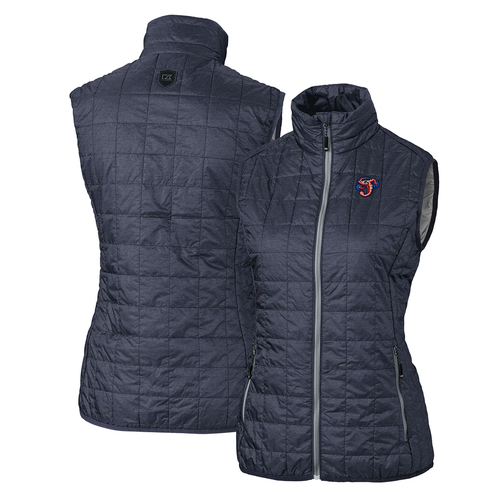 Women's Cutter & Buck Heather Navy Jacksonville Jumbo Shrimp Rainier PrimaLoft Eco Insulated Full-Zip Puffer Vest